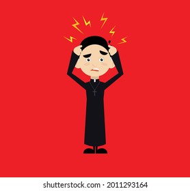 Priest irritated Head in Hands Flat Vector Cartoon Illustration