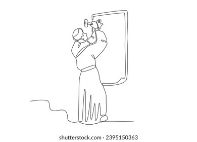 A priest knocks a hammer. Reforma protestante one-line drawing