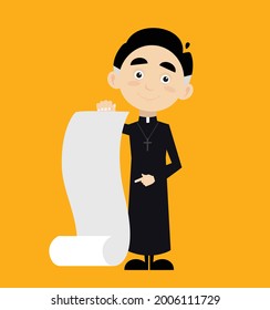 Priest with Long list Flat Vector Cartoon Illustration