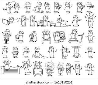 Priest Monk Character Drawings - Set of Concepts Vector illustrations