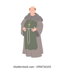 Sacerdote o monjes como un fabuloso personaje medieval de la ilustración vectorial de cuento de hadas