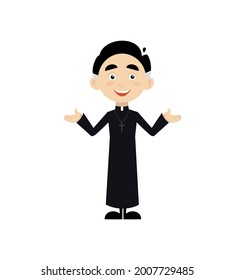 Priest Open Arms Flat Vector Cartoon Illustration