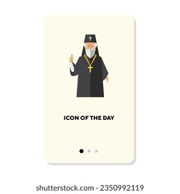 Priest or pope on white background. Christianity cartoon illustration. Culture and religion concept. Vector illustration symbol elements for web design and apps