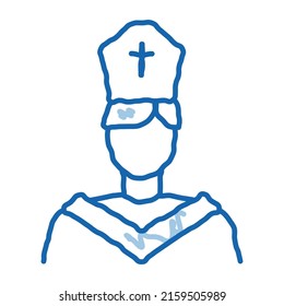 priest preacher sketch icon vector. Hand drawn blue doodle line art priest preacher sign. isolated symbol illustration