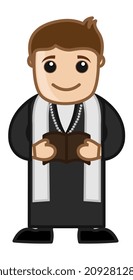 Priest Reading Bible - Cartoon Vector Character