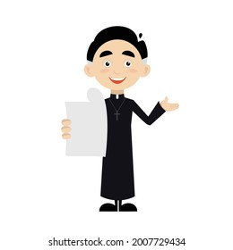 Priest Reading list Flat Vector Cartoon Illustration