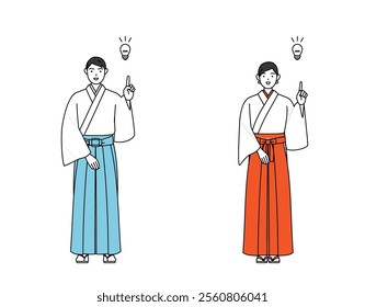 Priest and shrine maiden of the shrine, coming up with an idea, Vector Illustration