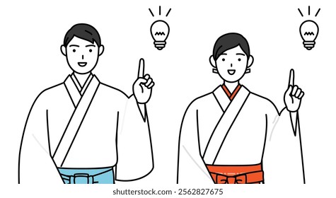 Priest and shrine maiden of the shrine, coming up with an idea, Vector Illustration