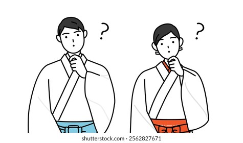 Priest and shrine maiden of the shrine, nodding his head in question, Vector Illustration