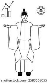 Priest of the shrine, wearing a crown and a white silk robes worn at festivals, guiding an image of DX, performance and sales improvement, Vector Illustration