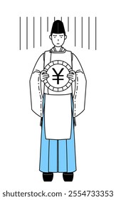 Priest of the shrine, wearing a Eboshi and Kariginu, an image of exchange loss or yen depreciation, Vector Illustration