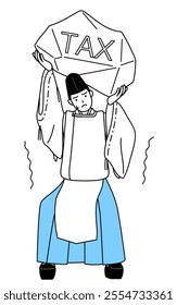 Priest of the shrine, wearing a Eboshi and Kariginu, suffering from tax increases, Vector Illustration