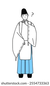 Priest of the shrine, wearing a Eboshi and Kariginu, nodding his head in question, Vector Illustration