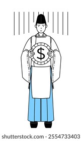 Priest of the shrine, wearing a Eboshi and Kariginu, an image of exchange loss or dollar depreciation, Vector Illustration