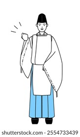 Priest of the shrine, wearing a Eboshi and Kariginu, posing with guts, Vector Illustration