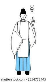 Priest of the shrine, wearing a Eboshi and Kariginu, coming up with an idea, Vector Illustration