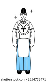 Priest of the shrine, wearing a Eboshi and Kariginu, an image of foreign exchange gains and yen appreciation, Vector Illustration