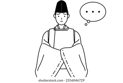 Priest of the shrine, wearing a Eboshi and Kariginu, with crossed arms, deep in thought, Vector Illustration