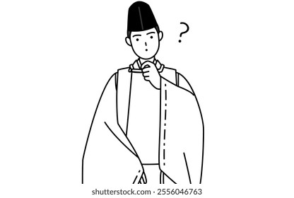 Priest of the shrine, wearing a Eboshi and Kariginu, nodding his head in question, Vector Illustration