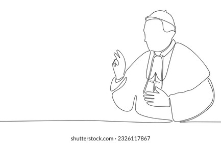 Priest sketch. One line continuous hand drawing. Outline, line art vector illustration.