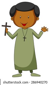 Sacerdote de pie con una cruz en una mano