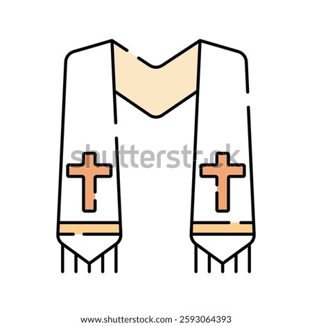 Priest Stole Flat design style, a white stole with crosses, symbolizing priestly garments, great for religious education, Easter visuals, and faith-based projects.