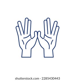 Priestly blessing hands RGB color icon. Two handed symbol. Priestly benediction. Jewish tradition. Synagogue ritual. Cohanim hands with thumbs. Blessing gesture. Isolated vector illustration