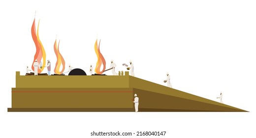 Priests Offer Sacrifices On An Altar In The Jewish Temple In Jerusalem.
Colorful Vector Drawing.