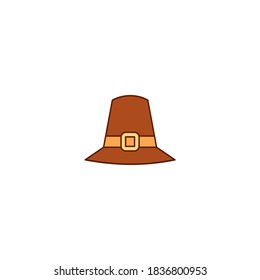 Prilgrian hat icon. Thanksgiving icon. Simple, flat, outline, color.