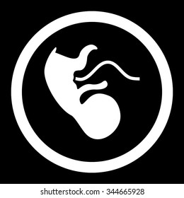 Primacy Embryo vector icon. Style is flat rounded symbol, white color, rounded angles, black background.