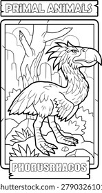 Primal bird, outline coloring page for kids