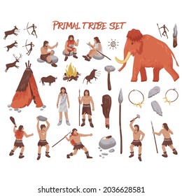 primal tribe people icons set
