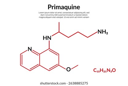 Primaquine, medication, molecular structure formula, suitable for education or chemistry science content. Vector illustration