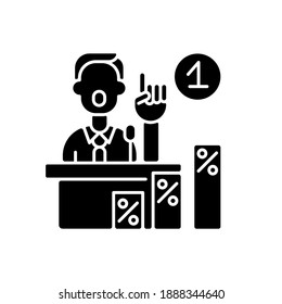 Primaries black glyph icon. Primary elections results. Preference for party candidate. By-election. Political systems. Silhouette symbol on white space. Vector isolated illustration
