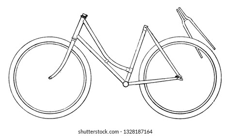 It is a primary bicycle frame having two piece crank hanger. Sprockets up to 26 tooth, vintage engraved line art illustration. Bicycle Accessories - 1900