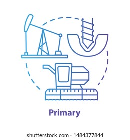 Primary Blue Concept Icon. Product Fabrication And Construction Idea Thin Line Illustration. Primary Industry. Raw Materials Production Equipment. Vector Isolated Outline Drawing. Editable Stroke