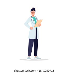 Primary Care Physician Semi Flat RGB Color Vector Illustration. General Practitioner. Medical Staff. Young Japanese Woman Working As Medical Doctor Isolated Cartoon Character On White Background