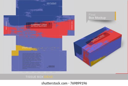 Primary color brush stroke tissue box template concept, template for Business Purpose, Place Your Text and Logos  and Ready To GO For Print.