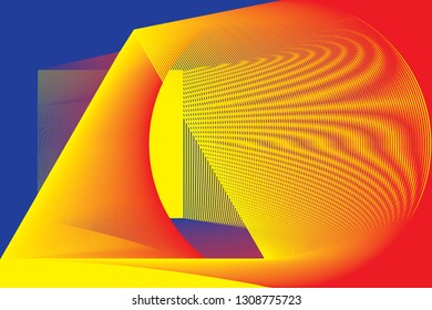 Primary colors background, blue, red, and yellow with geometric shape stripes and wave element, modern background. Vector illustration.