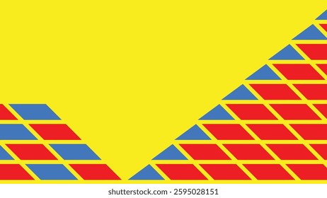 Primary colors background, blue, red, and yellow with geometric rhombus, triangle shape. Vector illustration.