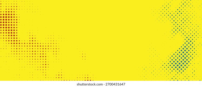 Fondo de colores primarios, azul, rojo y amarillo. Arte colorido de diseño moderno con efecto de semitono, estilo de arte de píxeles. Ilustración vectorial.