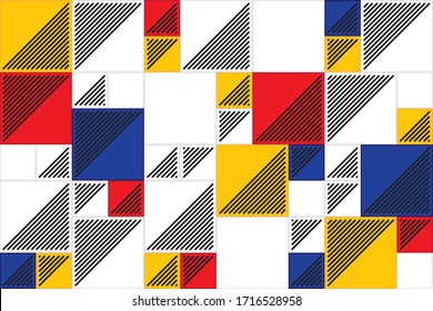 Primary Colors Red Blue Yellow And White Background With Black Line Abstract Pattern Background