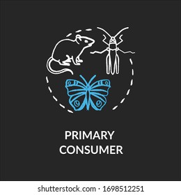 Primary consumer chalk RGB color concept icon. Grazing food chain link. Herbivores and insects. Natural ecosystem idea. Vector isolated chalkboard illustration on black background