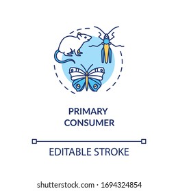 Primary consumer concept icon. Grazing food chain link. Herbivores and insects. Natural ecosystem idea thin line illustration. Vector isolated outline RGB color drawing. Editable stroke