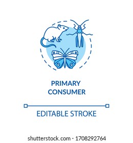 Primary consumer concept icon. Grazing food chain. Herbivores and insects. Natural ecosystem idea thin line illustration. Vector isolated outline RGB color drawing. Editable stroke