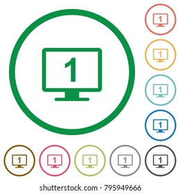 Primary display flat color icons in round outlines on white background