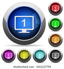 Primary display icons in round glossy buttons with steel frames