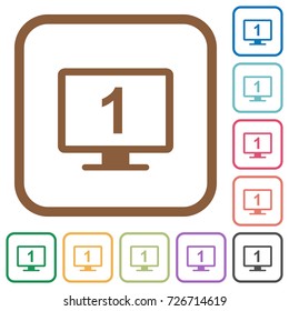 Primary display simple icons in color rounded square frames on white background