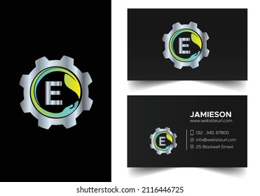 Primary E Gear Leaf Hand Monogram Vector Circles Font Emblem Alphabet Creative Work Logo