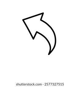 The primary element is an arrow, pointing to the left and slightly upwards. This direction typically indicates a backward movement or a return to a previous state